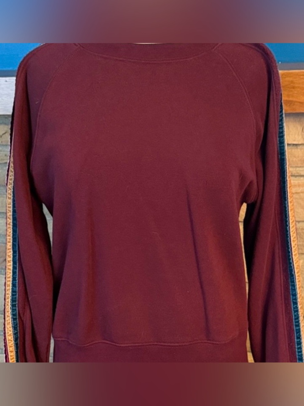 Evereve Women's Maroon Sweatshirt with Sleeve Stripe Detail